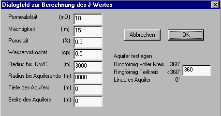 Dialogfeld zur Berechnung des J-Wertes