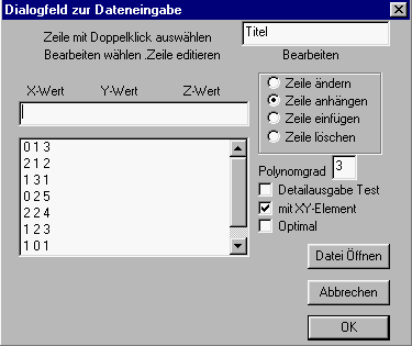 Dialogfeld zur Dateneingabe